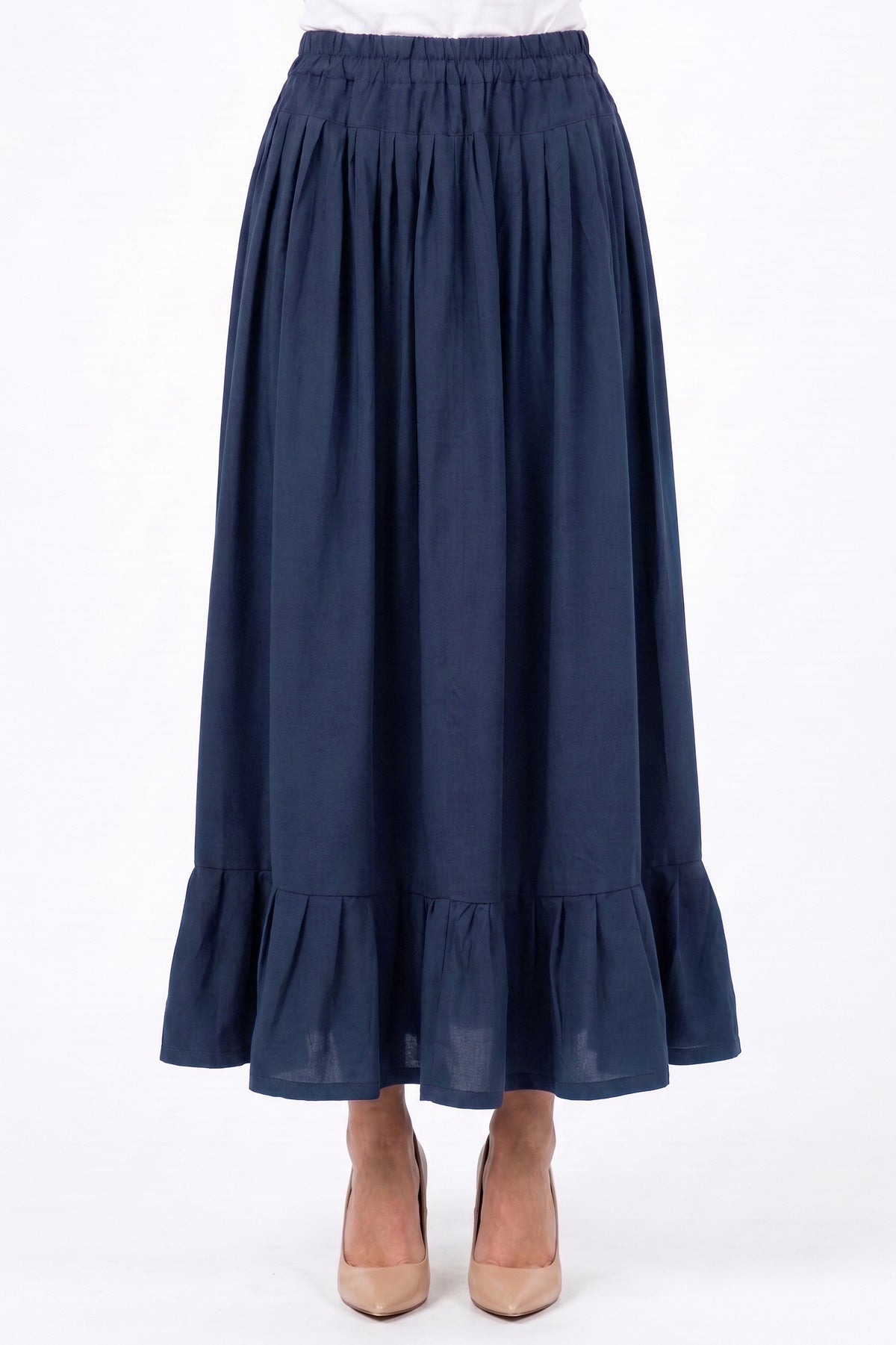 High-Waisted Ruffled Hem Linen Skirt