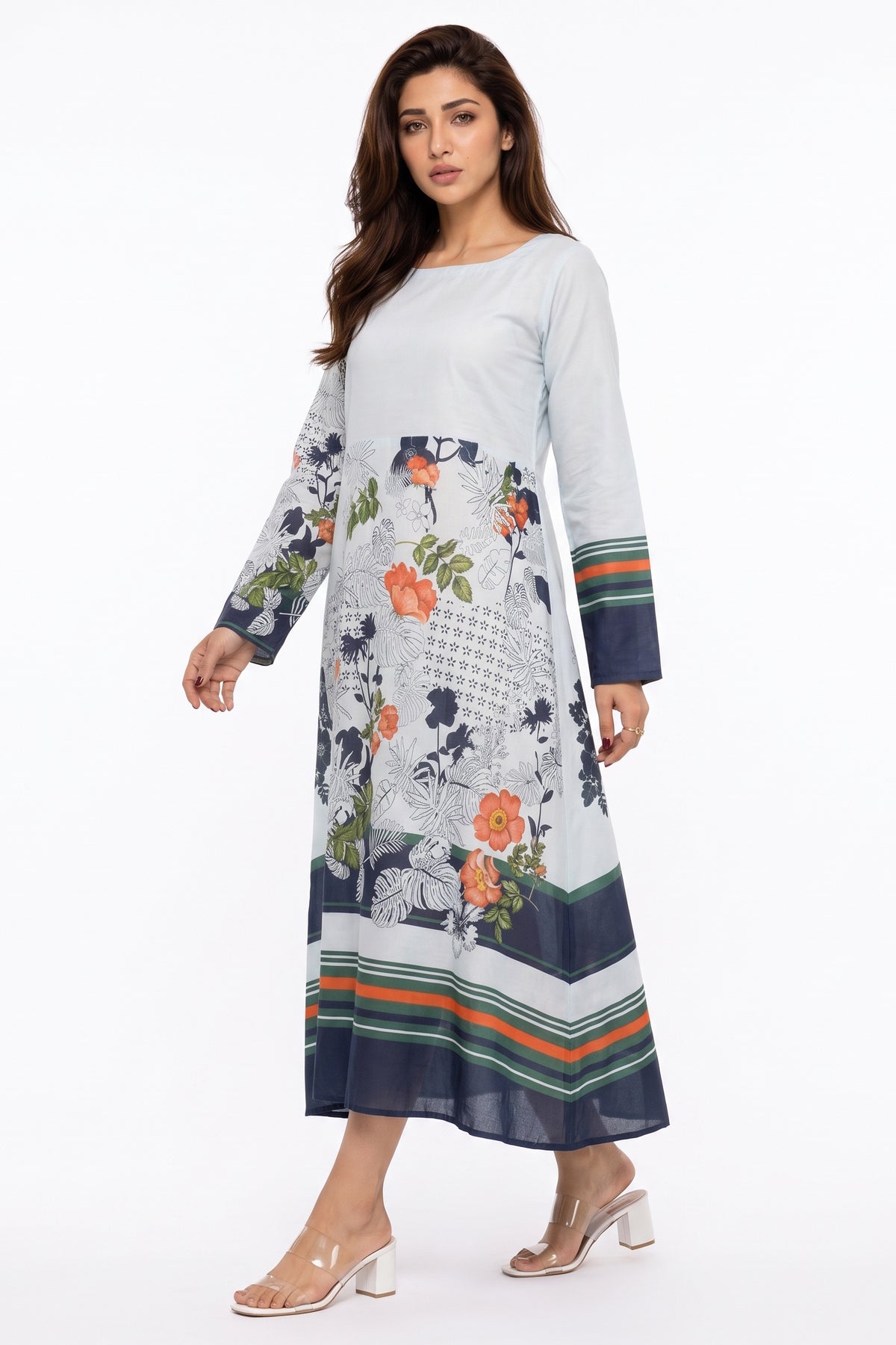 White Floral Botanical Cotton Maxi Dress