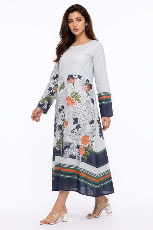 White Floral Botanical Cotton Maxi Dress