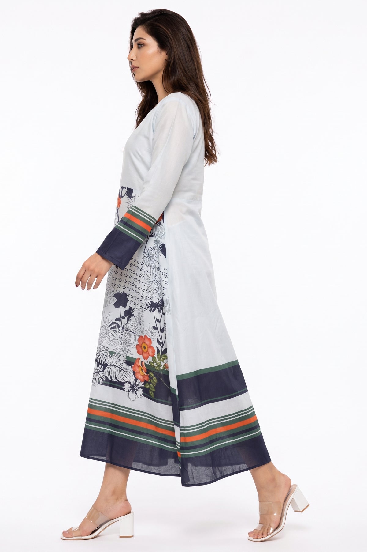 White Floral Botanical Cotton Maxi Dress