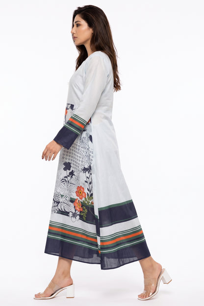 White Floral Botanical Cotton Maxi Dress