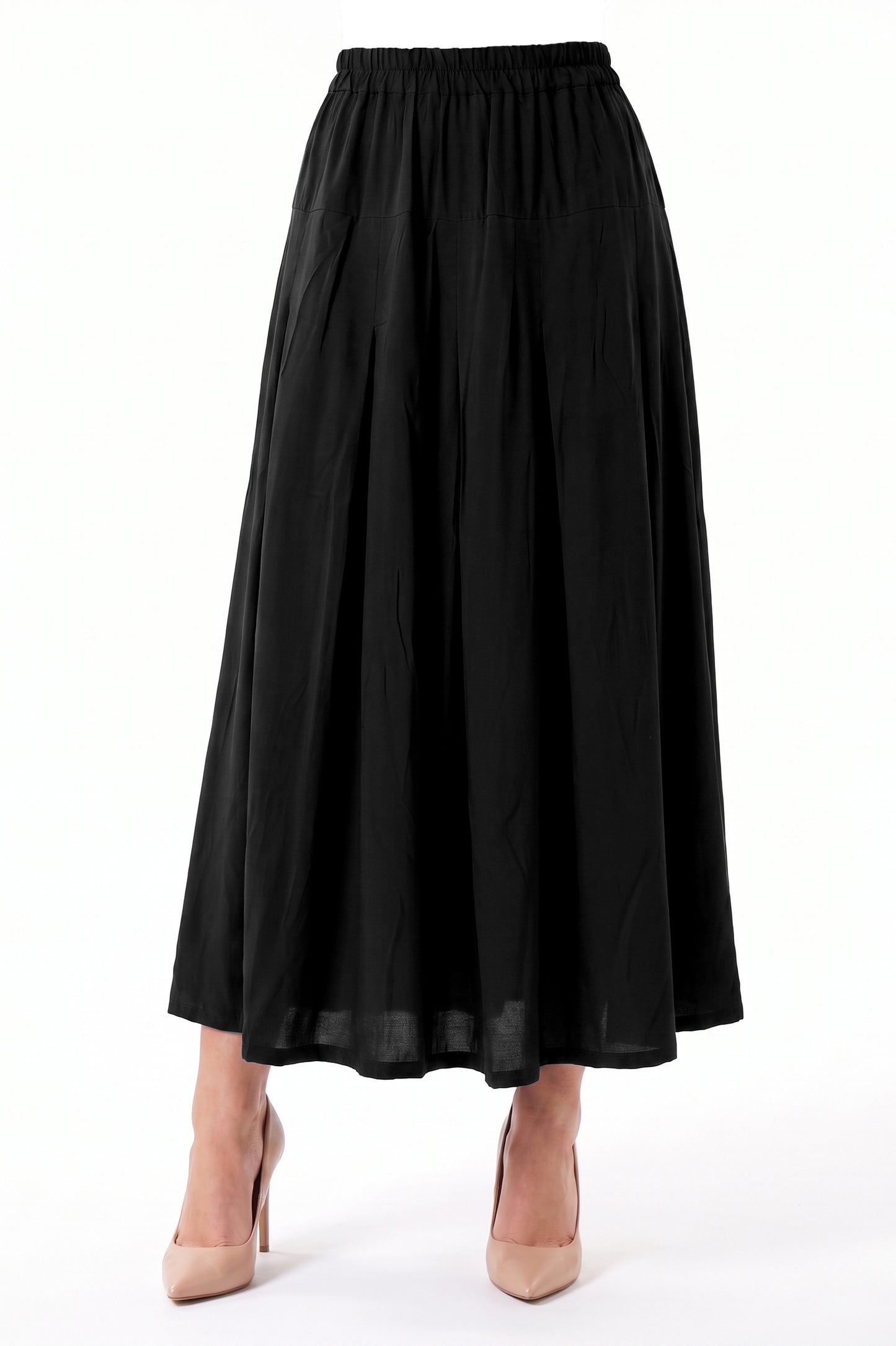 High-Waisted Pleated Linen Skirt with Pockets