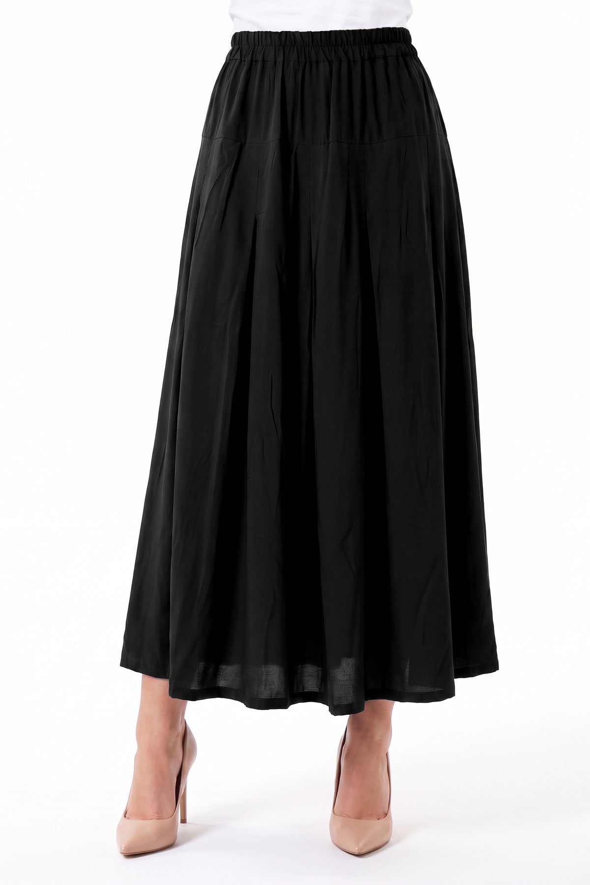 High-Waisted Pleated Linen Skirt with Pockets