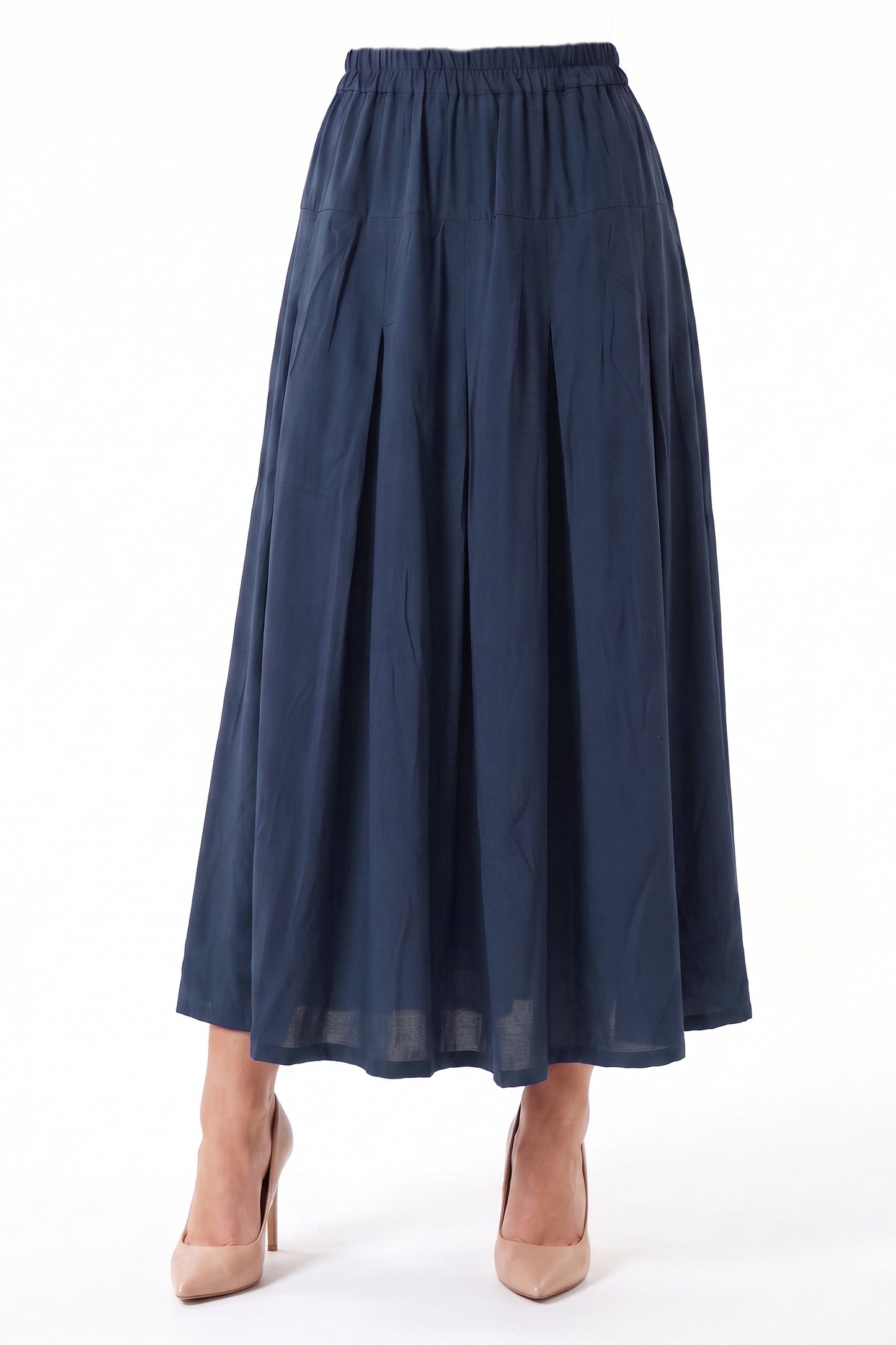 High-Waisted Pleated Linen Skirt with Pockets