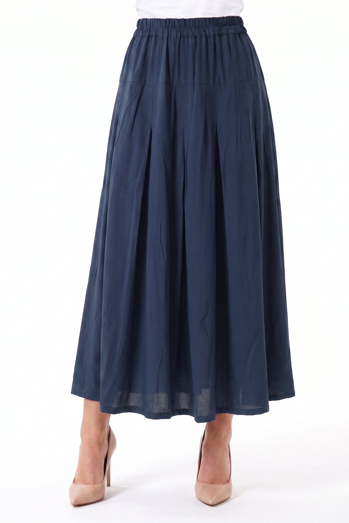 High-Waisted Pleated Linen Skirt with Pockets