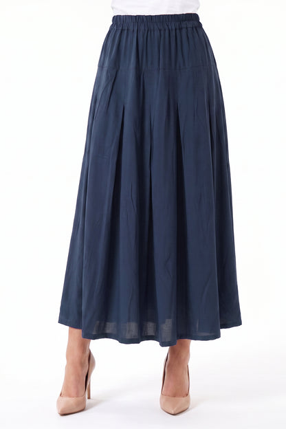 High-Waisted Pleated Linen Skirt with Pockets