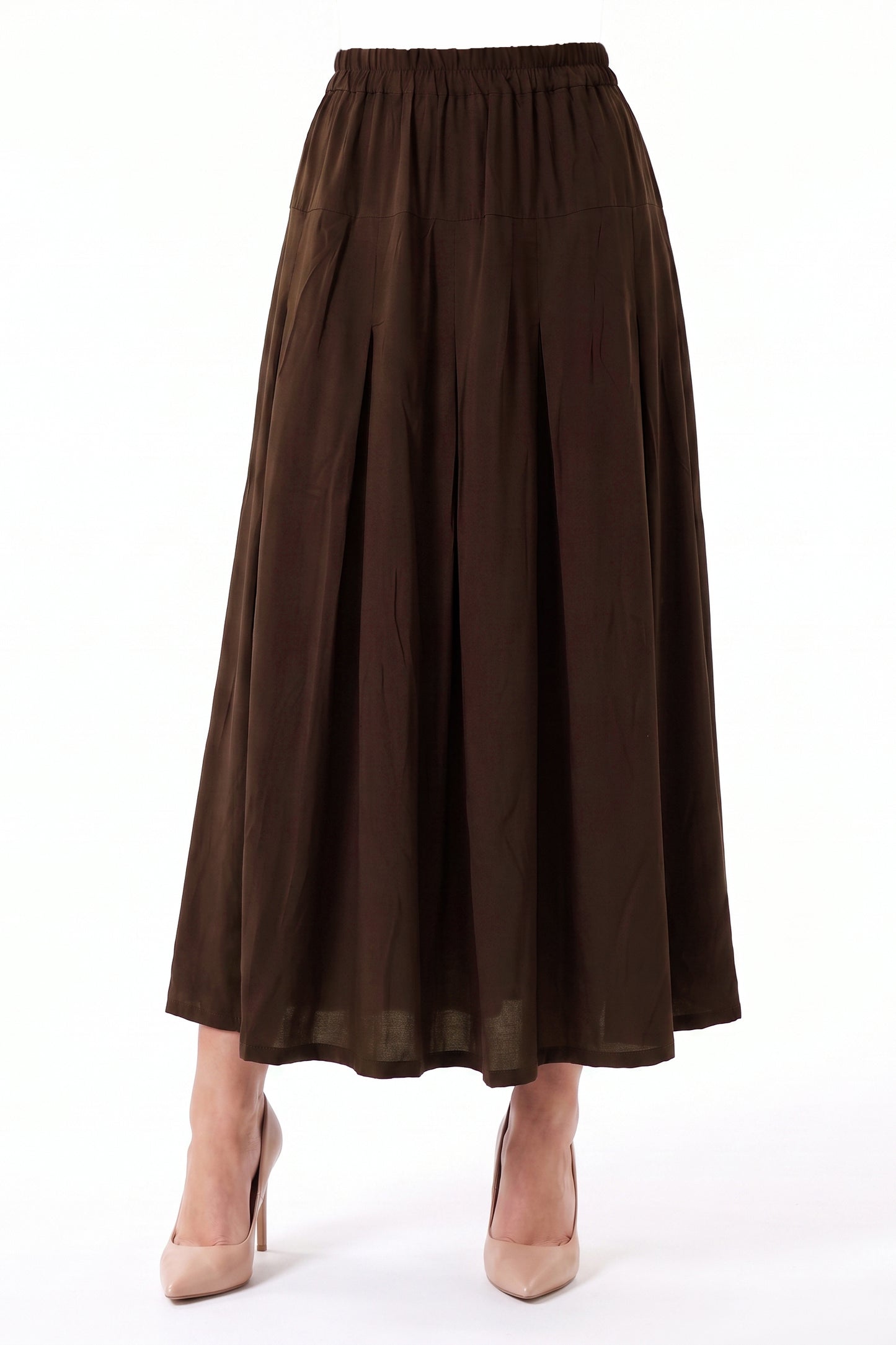 High-Waisted Pleated Linen Skirt with Pockets