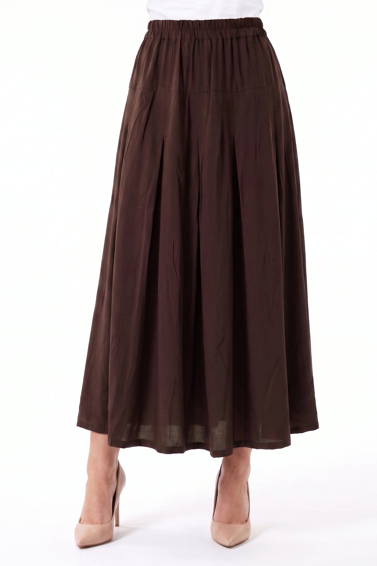 High-Waisted Pleated Linen Skirt with Pockets