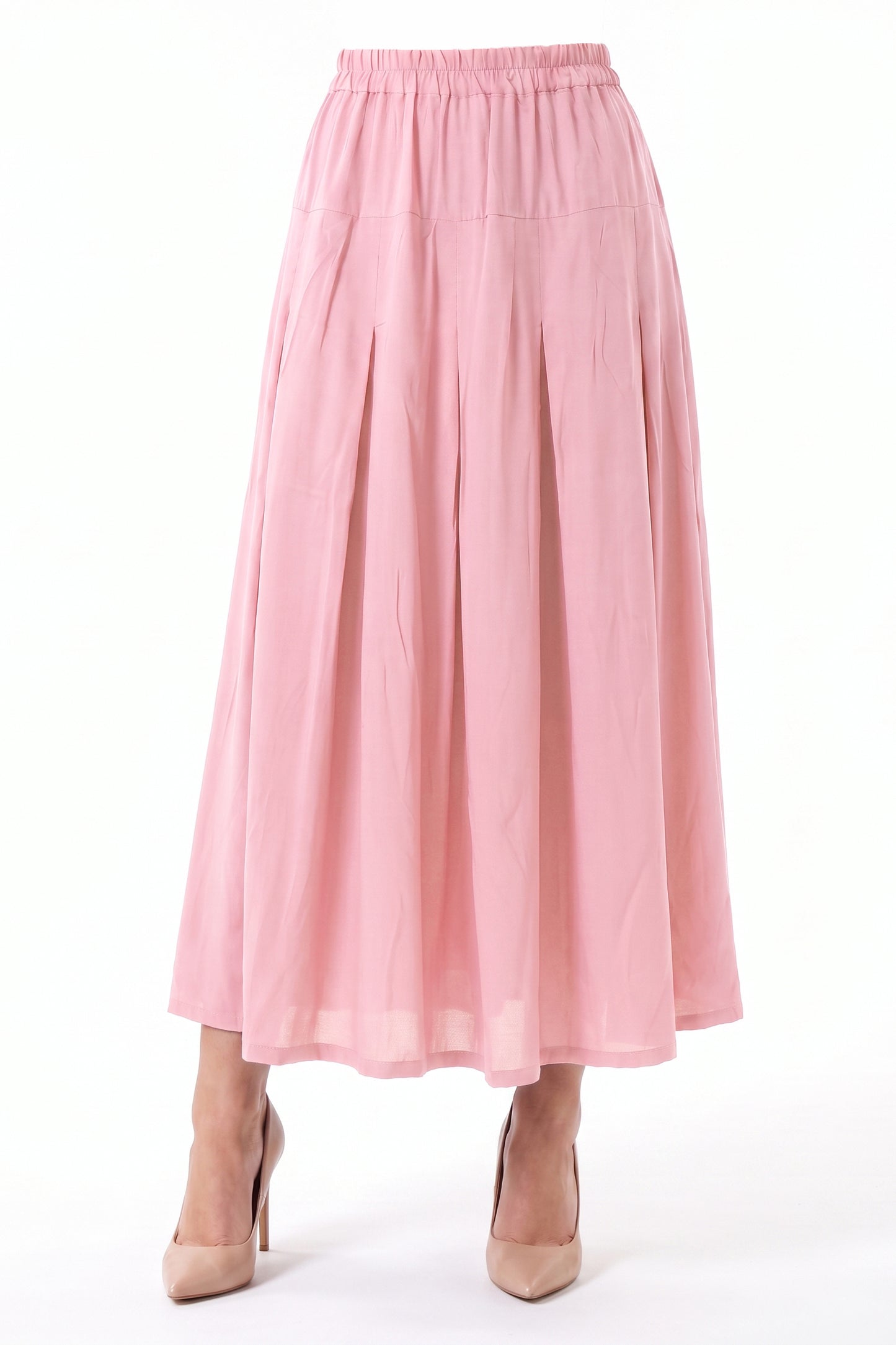 High-Waisted Pleated Linen Skirt with Pockets