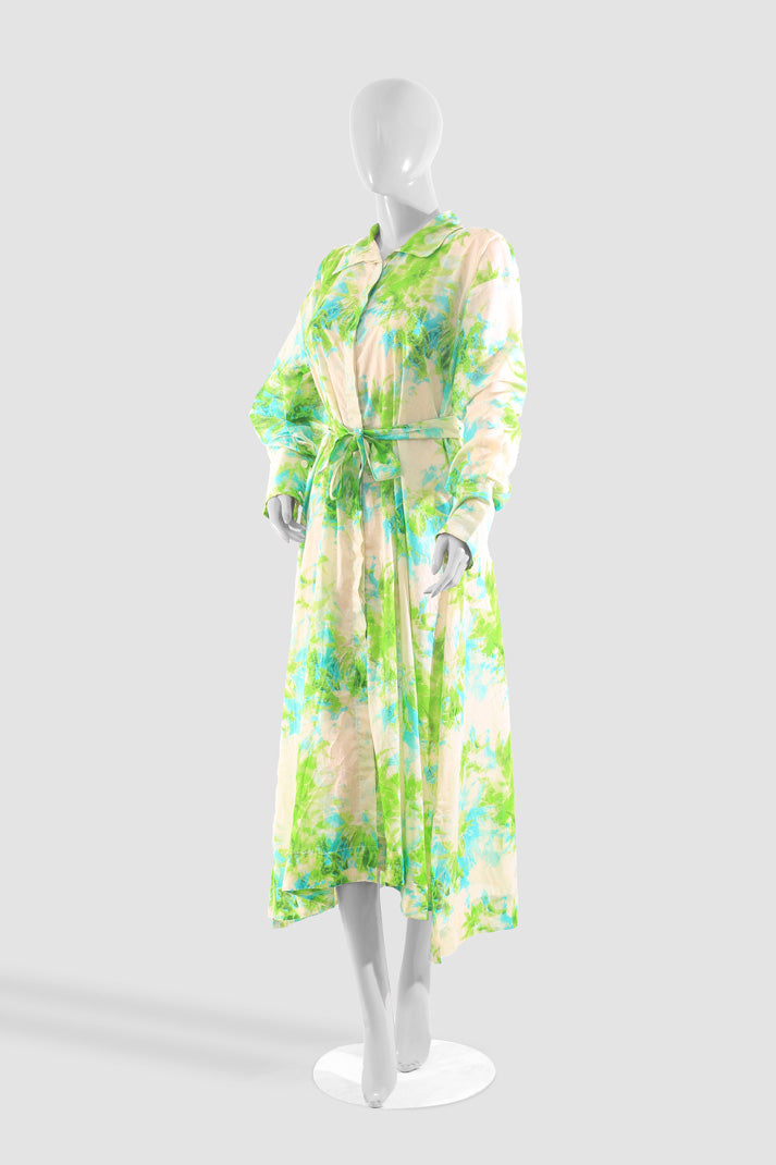 Beach Bliss Abstract Tie and Dye Maxi Dress - Greenish on Beige - Women's Fashion