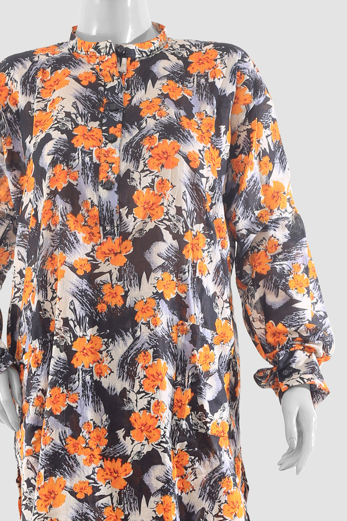  Floral Serenity Two-Piece Set - Dark Base with Orange Blossoms - Women's Fashion
