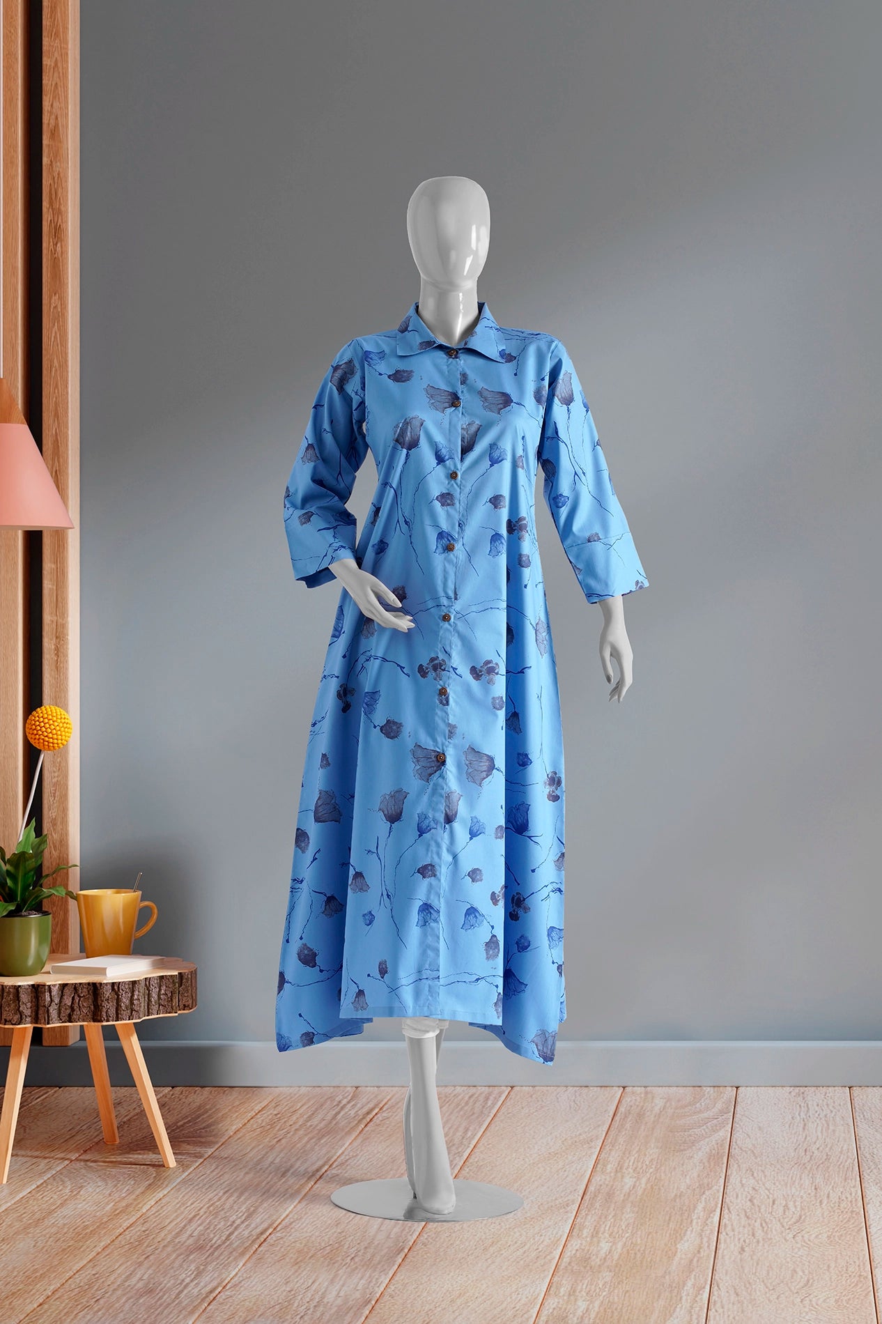 Blue Rose Printed Dress